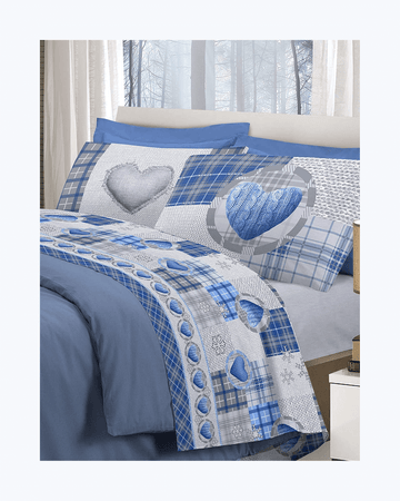 Set Lenzuola Letto in Cotone - Completo Letto Stampa Fantasia Blu